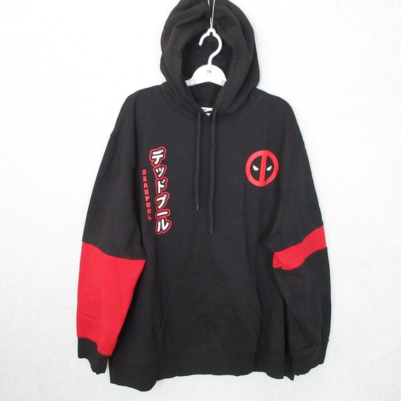 Marvel Deadpool Hoodie Graphic Black Red Japanese Manga Style 3XL - Picture 1 of 9